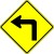[road sign: a black arrow that goes up and then to the left; background is a yellow diamond]