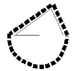 A black dashed chain rests on top of the two top sides of a triangle; the dashed chain is extended into a loop so that it rests, dangling below the bottom of the triangle.